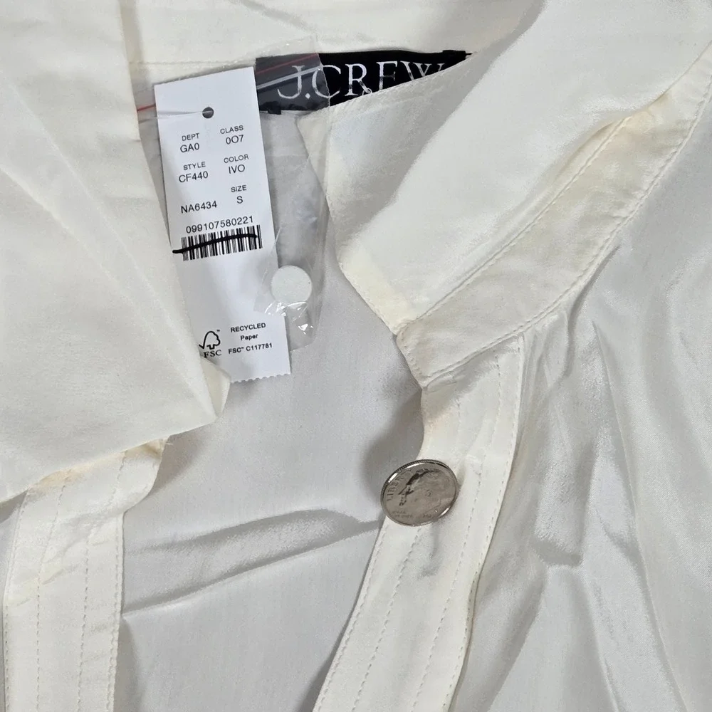 J.Crew Bungalow Popover Shirt Ivory‎ S NWT | Crepe de Chine V-Neck Blouse